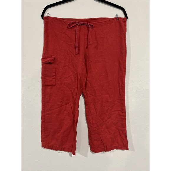 Vintage Y2K Wrapper Low Rise Linen Wide Leg Crop Pants Cargo Pedal Pusher Red‎ - Picture 1 of 16